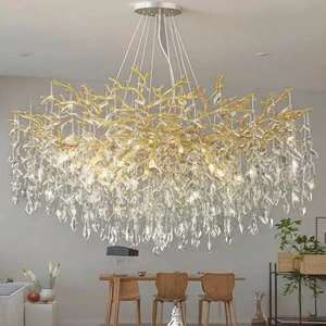 High-End Custom Branch Nordic Vintage Led Brass Gold Dining Living Room Hotel Modern Crystal Chandeliers