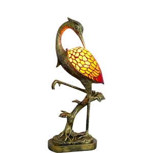 Orange Crane Bird Style Retro Stained Glass Lamp Table Lamp LED Bedside Nightstand Lamp for Bedroom Living Room