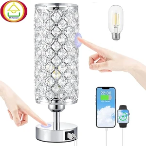 Modern Nordic LED Table Lamp DC Dimmable Crystal Shade Iron Frame Night Light For Bedroom Desk Living Room Nightstand Home Decor