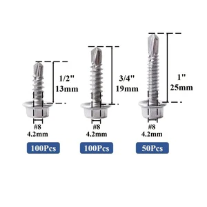 250pcs Grade 410 Self-Tapping Screws Set M3.5 X 30mm Hexagonal Head Inch Measurement
