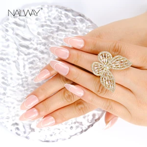 Professional Nail Supplier Fashion Design Nude Long Stiletto 24 Pcs Fake Nail Wholesale Price Press on Nails With White Line