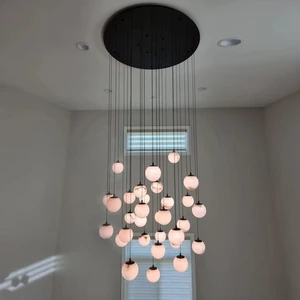 Custom Multi Balls Natural Alabaster Chandelier All Brass Frame Modern Luxury Pendant Light