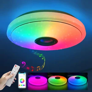 Smart RGB LED Ceiling Lamp with for Bluetooth Music Speaker Dimmable Ambient Light for Home Bedroom Living Room Remote Control