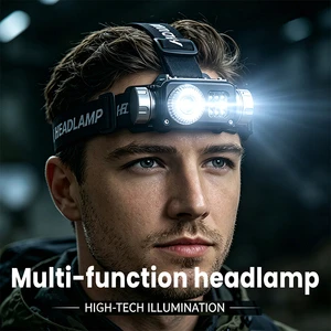 Dual Push Button LED Headlamp 5 White Modes 4 RGB Color Light 90 Rotatable Rechargeable Portable 800 Lumens Outdoor Camping