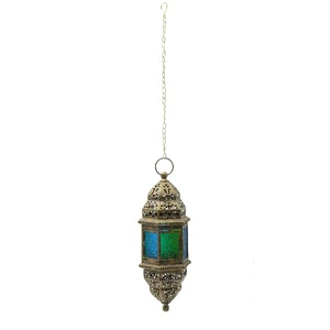 Moroccan Metal Candle Lantern With Colored Glass Antique Metal Candle Lantern Hanging Indoor And Outdoor Decor