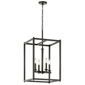 4-Light Farmhouse Chandelier Light Fixture Industrial Cage Lantern Pendant Light For Kitchen Island Foyer Entryway Dining Room
