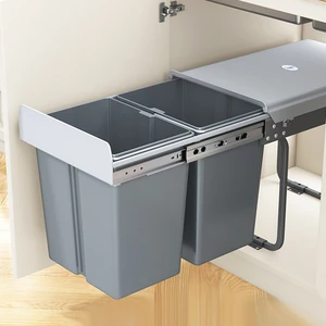 Modern Design Pull-out Built-In Trash Recycling Bin Rectangular Sustainable Kitchen Cabinet Bin With Plastic Buffer