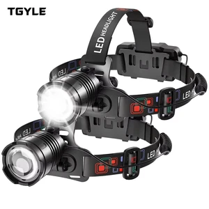 High Lumen Rechargeable Aluminum LED Headlamp 90 Angle Adjustable Focus 4-Mode Super Bright Forehead Hard Hat Headlamp