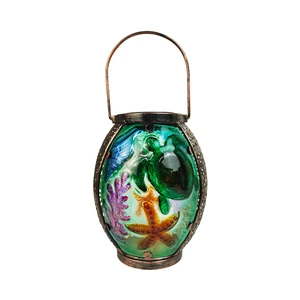 Stained Glass Solar Lanterns Outdoor Waterproof, Decorative Retro Metal Solar Lights for Table Pathway Patio Walkway, Gardening