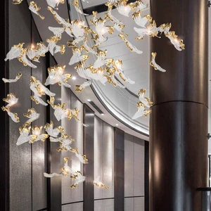 One-stop Engineering Custom Lighting Solution Project Decorative Hotel Banquet Hall Large Blown Glass Leaf Shape LED Chandelier