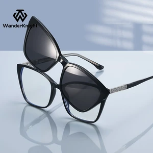 TR90 Magnetic Cat Eye Women's Eyeglasses Frames Polarized Clip-On With Anti-Blue Light Monturas Opticas