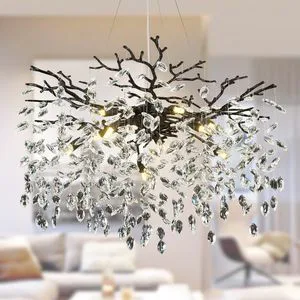 Black K9 Crystal Tree Branches Chandelier,Modern Round Crystal Chandeliers for Dining Room,Bedroom, Living Room, Foyer,Bathroom