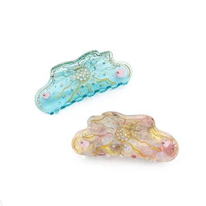 CANYUAN Luxury 10cm Blue Rhinestone Acetate Hair Claw Wavy Edge Splicing Cellulose Acetate Hair Accessories Wholesale