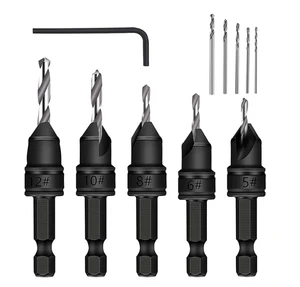 Countersink Drill Bit Set with Five replaceable drill bits Screw Hole Nut Adjustable Hex Shank pilot Holes with Wrench Tool