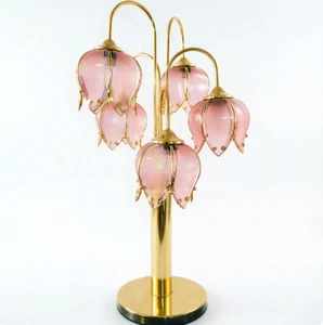 Modern Pink Lily Valley Table Lamp Glass Petal Shades Brass Frame DC E26 LED Decorative Standing Light for Bedroom Living Room