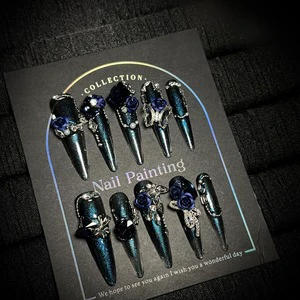 Luxury Punk Nails Trend Heavy Industry Popular 3D Charm Sweet Cool Gel Cat Eye False Nail Reliquary Nails Long Nail Beauty