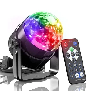 Mini Plug Disco Ball Light Sound Activated RGB Rotating Party Lamp with Remote Control LED DJ Stage Light for Christmas Birthday
