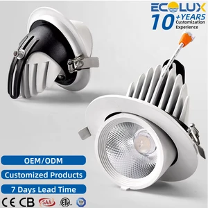Ecolux CE ETL SAA Indoor Malls Clothing Stores Adjustable Elephant Trunk Lamp Aluminum Spotlights Cob 360° Gimbal Downlight