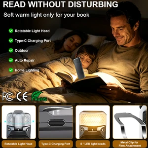 EGH Usb/Type-c Rechargeable Black Mini Clip-on Reading Lamp Luxury Anti-Glare Eye Care Led Book Light For Indoor Reading In Bed