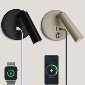 LED Reading Wall Lamp with USB Charging Port Universal Adjustable Focus Spotlight Headboard Reading Light EU Standard Wall Light