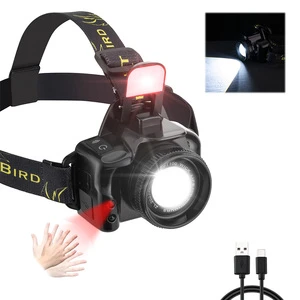 Portable ABS 90 Degree Adjustable Head LED Display Headlight White and Red Light Sensor Headlamp with Waterproof Feature