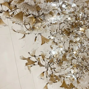 Custom Creative Glass Tree Branch Chandelier Iron Engineering LED Dimmable 2-Year Warranty Pink Body 360 Beam Angle 50000