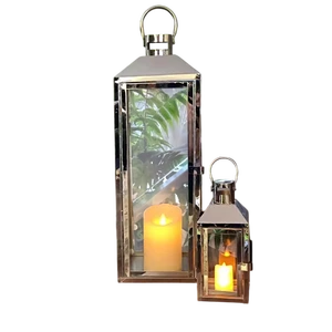 Top Selling Stainless Steel Lantern With Glass Panels Flameless Candle Light Home Decoration Indoor Outdoor Use Wedding Lantern