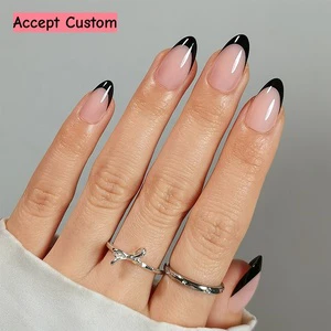 Custom Design Press On Fake Nails Almond Classical Luxury Artificial Nails Wholesale Soft Gel French Tip Press On Nails