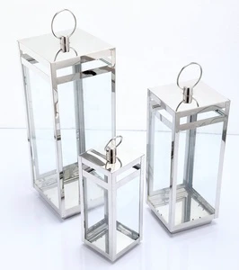 Outdoor Garden Antique Vintage Special Glass Metal Stainless Steel Candle Large Lantern Decorative Wedding Silver Lantern