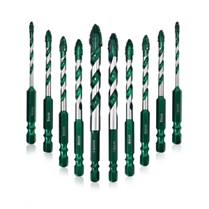 10pcs Serrated Eccentric Masonry Drill Bit Set Four-Edge Concrete Drill Bit for Concrete Glass Brick Cement Tile Marble Wood