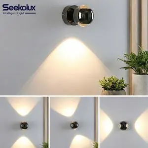 Round LED Wall Lamp Interior Ceiling&Wall Mounted Black 10W 2700K COB Dimmable Adjustable Head for Corridor Hallway Living Room