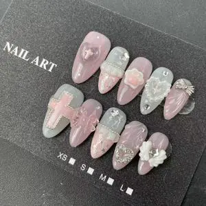 High-quality Handmade Nail Factory Wholesale Almond Yellow French Style Rhinestone Pentagram Style Reusable