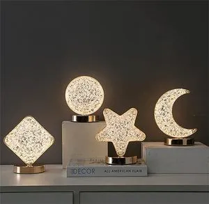 Crystal Moon and Star Lamp Battery Powered Warm White Stylish Modern Middle Size Night Light for Bedroom & Atmosphere Table Lamp