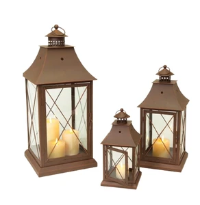 Unique Stylish Lantern Superior Quality Custom Made Candle Light Holder Lamp Set of Three Metal Candle Lantern