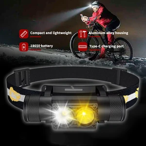OEM Aluminum Alloy 1000lm Rechargeable LED Headlamp Yellow & White Light Portable Head Led Lamp For Outdoor Fishing Camping