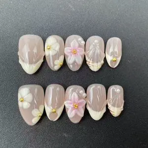 High-quality Handmade Nail Factory Wholesale Summer Hot-selling Almond Shape Carved Ombre Cool Style Reusable