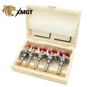 Woodworking 5-Piece Carbide Tip Forstner XMGT Drill Bits Kit 35mm Working Length Painted Finish Easy Use Plastic/Wood Drilling
