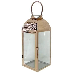 Brass Lantern With Glass Panels Durable Home Decoration Indoor Outdoor Use Wedding Lantern Flameless Light Feature Lantern