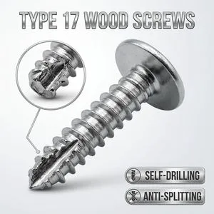 Custom Type 17 Carbon Steel Wood Screw Pan Self Drilling Anti Splitting Class 8 Standard Thread OEM Manufacturer Small Batch