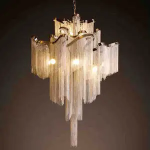 Zeal Lighting Artistic Originality Modern Luxury Wedding Wrought Iron Aluminum Tassel Chain Fringe Chandelier Pendant Light