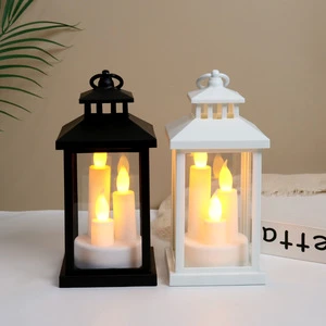 Portable Retro LED Four-Sided Square Wind Lamp Plastic Electronic Candle Night Light Decoration For Indoor Outdoor Use