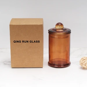 Hot Sell Amber Glass Scented Jar Brown Candle Container Bottle Glass Candle Holders Lanterns Candle Jars
