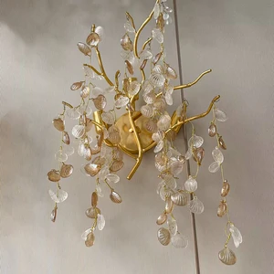 Wholesale Interior Wall Light Modern Living Room Bedside Decoration Lighting Aluminum Gold Shell Crystal Wall Lamps