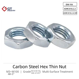 ASME B18.2.2 B18.2.4.5M DIN 936 5#-4'' Carbon Steel Gr. 2 5 8 Hex Thin Nut M1.6-M98 Zinc Plated Customized Size Jam Nut on Stock