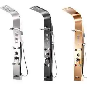 304 Stainless Steel Massage Wall-mounted Shower Panel with Waterfall & Spa Jet, Multi-function LED Shower Panel for Bathroom