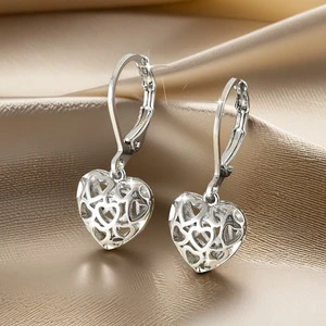 Cross-border for Hot Sale Light Luxury Gold Plated Natural Stone Hollow Heart Earrings Women's Popular Simple Peach Gift Oro