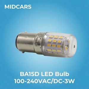 BA15D LED Bulb Midcars 3W 100-240VAC DC Sewing Machine Light Double Contact Bayonet 40W Halogen Equivalent Warm White 2700k