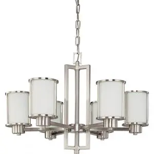 6-Light Decor Entryway Modern Led Chandelier Nickel Home Hotel Hanging Lighting Fixture with Satin White Glass Shades