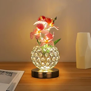New Year European Style Flower Bouquet Table Lamp LED Crystal Night Light with Touch Control Luxury High-end Ambient Light