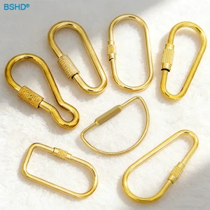 Brass Keychain Ring Openable Round D Rectangular Carabiner Screw Lock Buckle Spring Clasp Snap Hook Buckle Bag Chain Connector